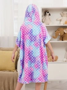 Girls Fish Scales Print Hooded Sleepwear - Multicolor - View 2