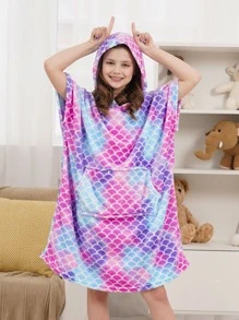 Girls Fish Scales Print Hooded Sleepwear - Multicolor - View 3
