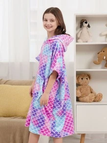Girls Fish Scales Print Hooded Sleepwear - Multicolor - View 5
