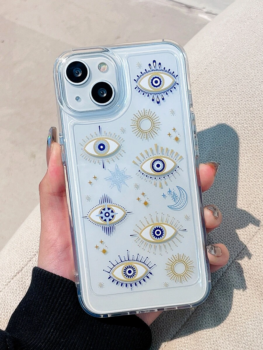 Eye Print Clear Phone Case - Multicolor - View 1