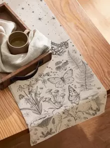 1pc Plant & Mushroom Pattern Table Runner, Modern Polyester Table Runner For Home - Multicolor - View 5