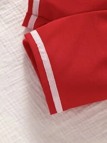 男嬰字母補丁細節撞色滾邊襯衫和短褲 - 紅色 - 查看 7