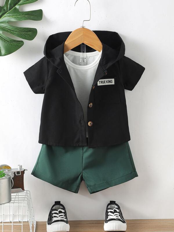 Babyjongen Letterpatchversiering Met kap Shirt & Shorts Met tank top