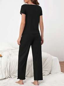 Set homewear ribete en forma de lechuga fruncido delantero - Negro - Ver 2