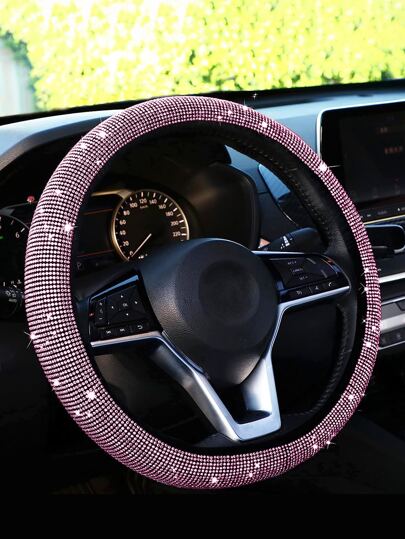 1pc Rhinestone Decor Car Steering Wheel Cover,Purple Car Accessories,Pink Car Stuff