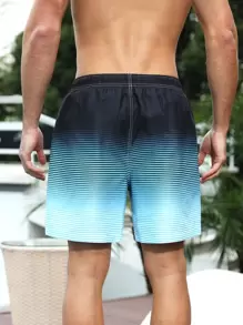 Manfinity VDAYZ Men Striped Ombre Drawstring Waist Swim Trunks - Blue - View 2
