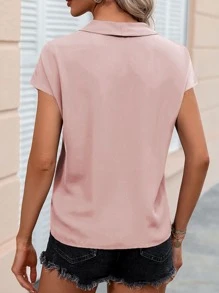 SHEIN Clasi Áo sơ mi nữ màu trơn Giải trí - Màu Hồng baby - Xem 2