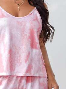 Plus Tie Dye Cami Top & Trousers PJ Set - Baby Pink - View 4