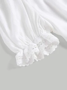 SHEIN MOD Contrast Lace Puff Sleeve Dress - White - View 8