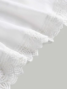 SHEIN MOD Contrast Lace Puff Sleeve Dress - White - View 7