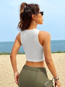 SHEIN EZwear Car & Letter Graphic Crop Tank Top