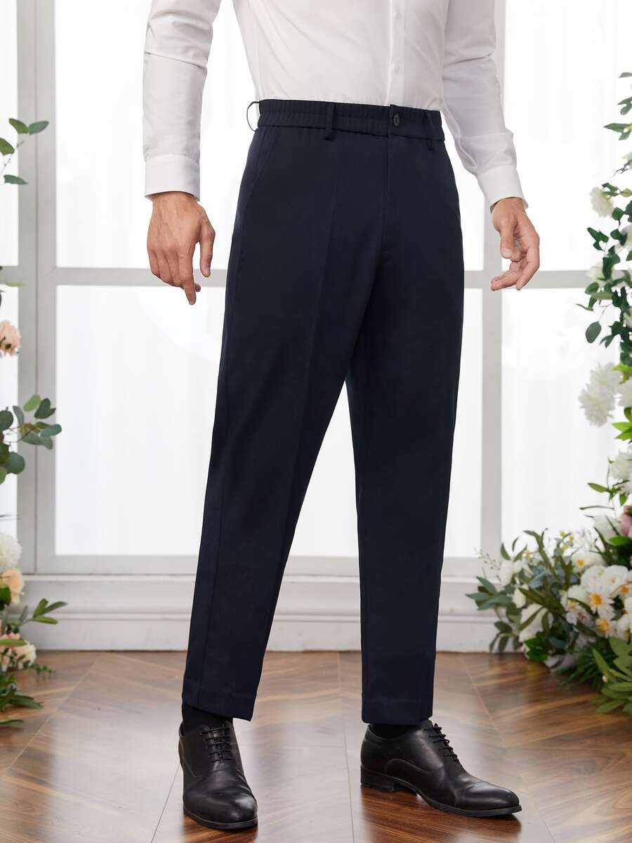 Manfinity NiteLyfe Men Solid Slant Pocket Suit Pants - Navy Blue - View 1