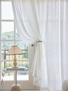 素色單面板透明窗簾適用於客廳和臥室滌綸濾光隱私透明窗簾 - 白色 - 查看 1