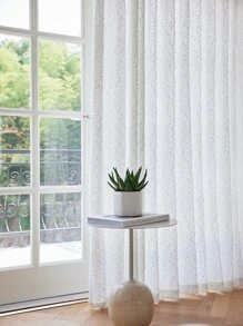 素色單面板透明窗簾適用於客廳和臥室滌綸濾光隱私透明窗簾 - 白色 - 查看 5