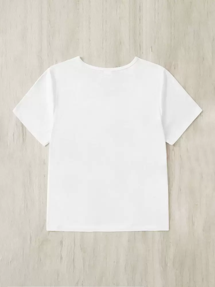 SHEIN Essnce Camiseta con estampado de slogan - Blanco - Añade 2