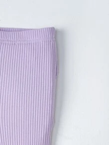 SHEIN Leap Crew 寶寶女孩字母刺繡萵苣邊結前t恤與喇叭裝褲 - 紫丁香色 - 查看 5