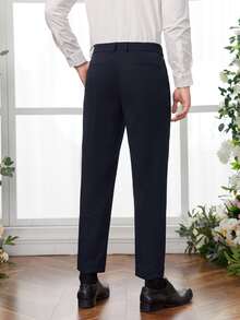 Manfinity NiteLyfe Men Solid Slant Pocket Suit Pants - Navy Blue - View 3