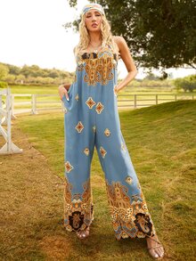 S BETRO Paisley Print Backless Wide Leg Cami Jumpsuit - Multicolor - View 3