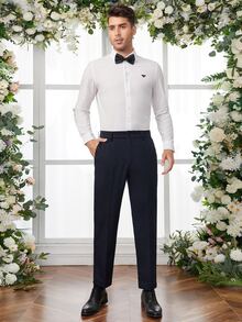 Manfinity NiteLyfe Men Solid Slant Pocket Suit Pants - Navy Blue - View 4