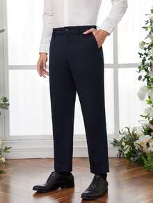Manfinity NiteLyfe Men Solid Slant Pocket Suit Pants - Navy Blue - View 5