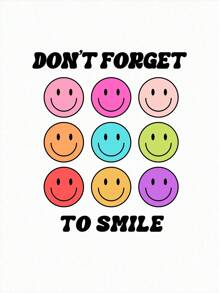 JoyandElle 卡通臉和標語圖案落肩袖超大號T恤 - 白色 - 查看 2