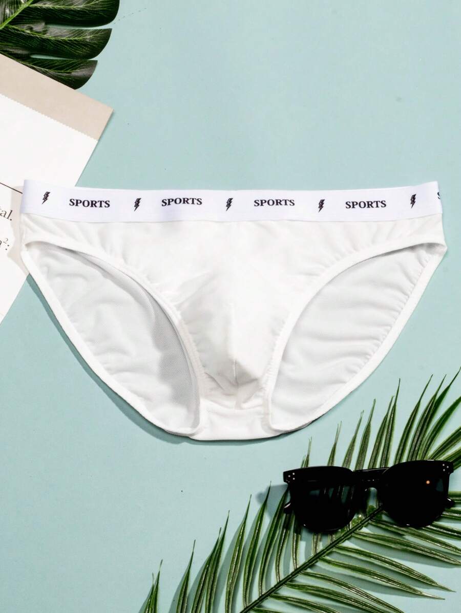 Men Letter Tape Waist Brief - White - View 1