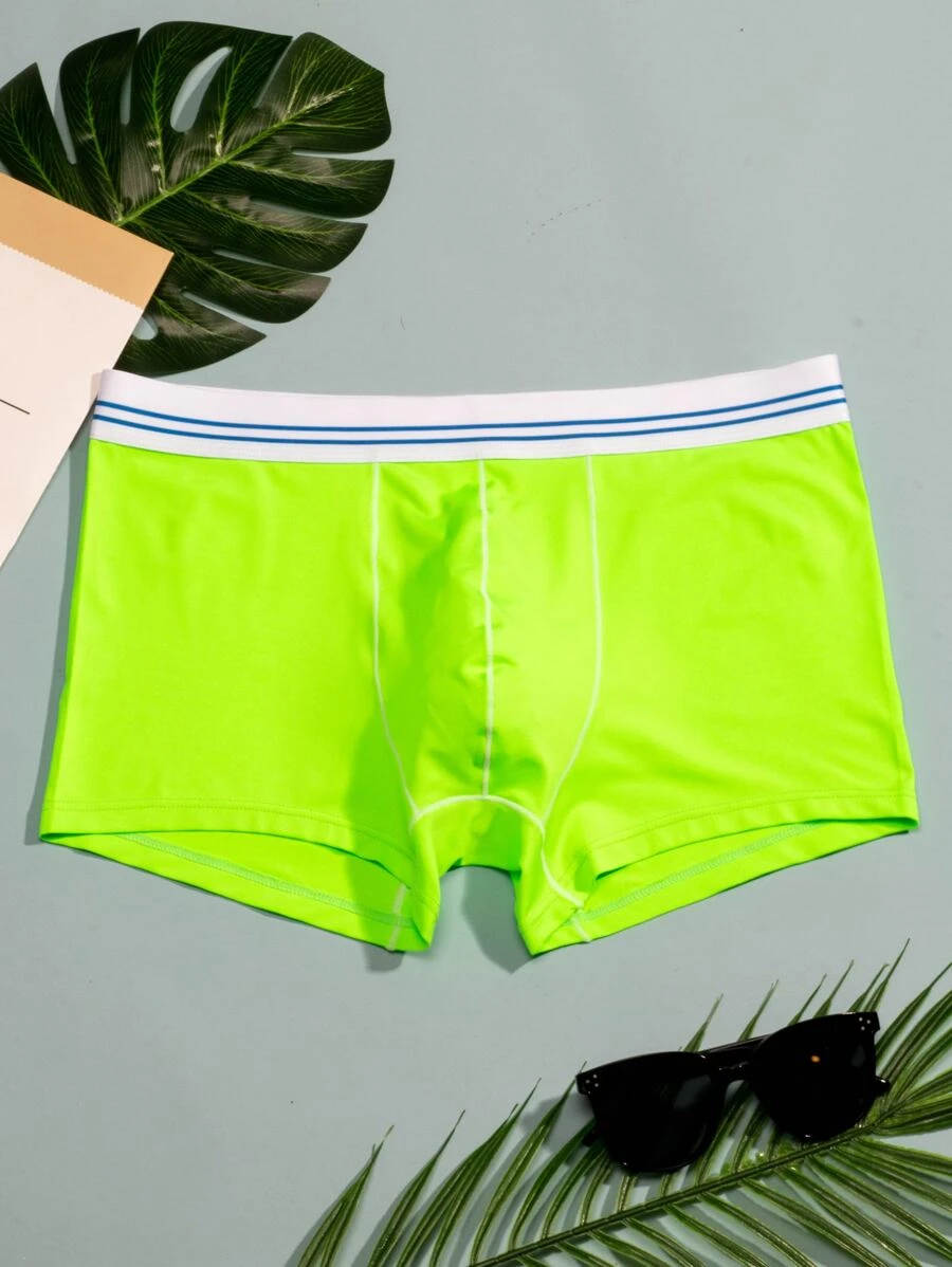 Men Striped Tape Waist Boxer Brief - Lime Green - View 1