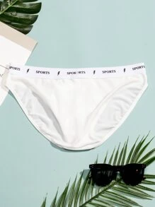 Men Letter Tape Waist Brief - White - View 2