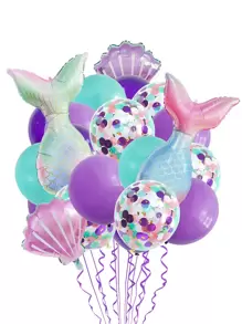 22pcs Mermaid Tail Themed Party Balloons, Cartoon Aluminum Foil Balloons For Birthday Decoration