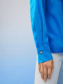 MOTF PREMIUM PURE SILK ASYMMETRICAL NECK BLOUSE - Blue - View 9