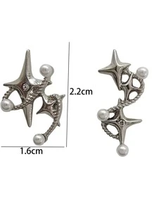 1對時尚鋅合金珍珠和星形裝飾耳釘適合女士日常裝飾