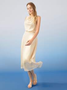 MOTF PREMIUM 真絲蛇皮紋洋裝 - 杏色 - 查看 7