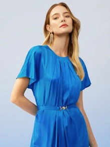 MOTF PREMIUM SILK BELTED GATHERED DRESS - Blue - View 3