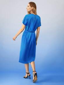 MOTF PREMIUM SILK BELTED GATHERED DRESS - Blue - View 7