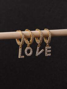 CVNANA 1 Miếng Giường đơn Châu Âu & Châu Mỹ Lung linh Pha lê Chữ cái Hoa tai Đối với phụ nữ , Màu bạc Đồng , Ngày đêm & Quà sinh nhật - Vàng - Xem 4