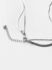 1 vòng cổ nhiều lớp tối giản thời trang bằng thép không gỉ cho phụ nữ để trang trí hàng ngày - Bạc - Xem 2
