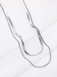 1 vòng cổ nhiều lớp tối giản thời trang bằng thép không gỉ cho phụ nữ để trang trí hàng ngày - Bạc - Xem 4