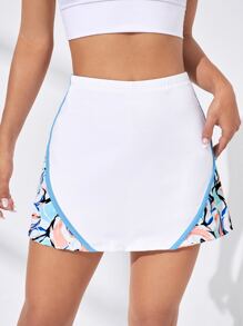 Tennis Casual 對比邊綁定運動短裙，女士網球裝 - 白色 - 查看 1