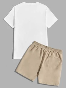 Manfinity VCAY Men Cotton Tropical Print Tee & Drawstring Waist Shorts - Multicolor - View 2