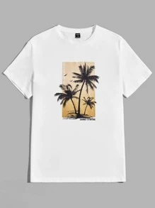 Manfinity VCAY Men Cotton Tropical Print Tee & Drawstring Waist Shorts - Multicolor - View 3