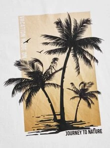 Manfinity VCAY Men Cotton Tropical Print Tee & Drawstring Waist Shorts - Multicolor - View 6