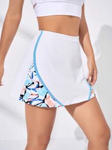 Tennis Casual 對比邊綁定運動短裙，女士網球裝 - 白色 - 查看 4