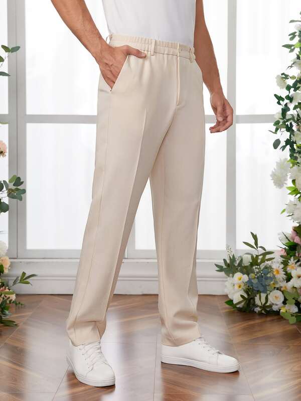 Manfinity NXTstreet Men Solid Slant Pocket Straight Leg Suit Pants