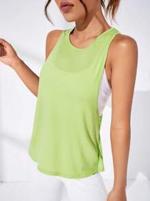 SHEIN Daily&Casual 素色交叉露背運動背心 - 綠色 - 查看 5