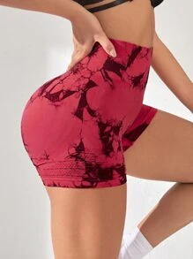Easithlete 紮染鏤空寬腰帶運動短褲 - 酒紅色 - 查看 2