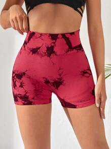 Easithlete 紮染鏤空寬腰帶運動短褲 - 酒紅色 - 查看 4