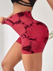 Easithlete 紮染鏤空寬腰帶運動短褲 - 酒紅色 - 查看 5