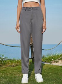 Manfinity RebelGame 1pc Solid Slant Pocket Suit Trousers - Dark Grey - View 3