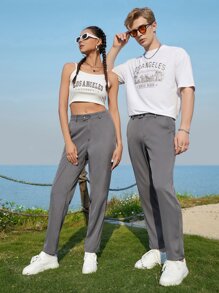 Manfinity RebelGame 1pc Solid Slant Pocket Suit Trousers - Dark Grey - View 5