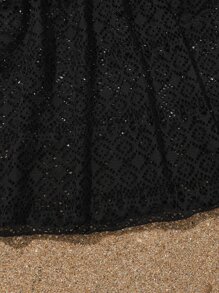 兒童女孩實色中空掠過v領罩衫 - 黑色 - 查看 4